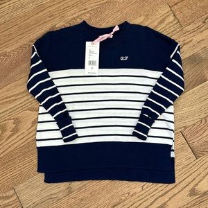 NWT Vineyard Vines Party Stripe Relaxed Navy and White Sweater Deep Bay